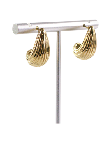 Kolczyki ZŁOTE KARBOWANE ŁEZKI KROPLE  STAL...