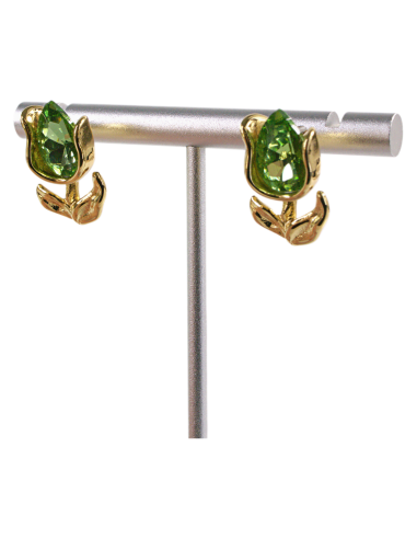 Kolczyki RÓŻA  ZIELONA RÓŻYCZKA STAL...