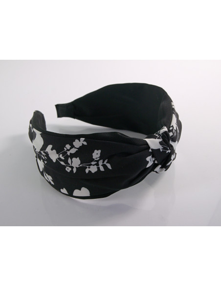OPASKA do Włosów CZARNY BIAŁE KWIATKI WĘZEŁ / SUPEŁ SATYNA Lolita Akcesoria