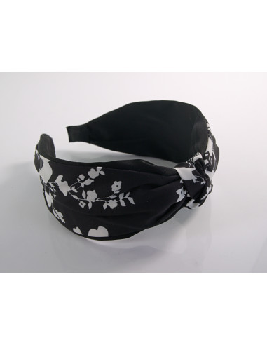 OPASKA do Włosów CZARNY BIAŁE KWIATKI WĘZEŁ /...