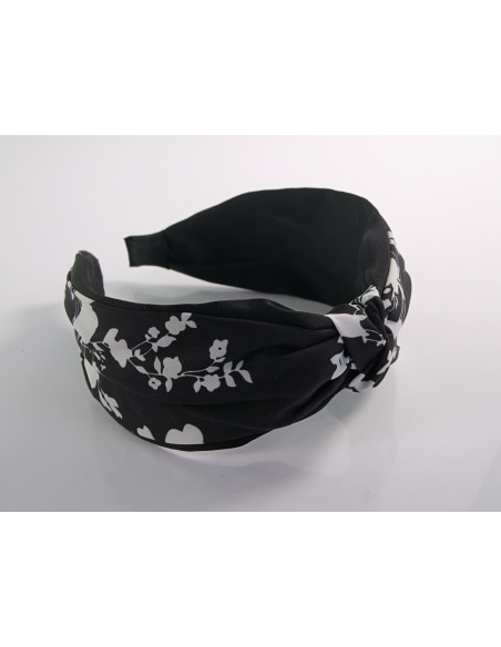 OPASKA do Włosów CZARNY BIAŁE KWIATKI WĘZEŁ / SUPEŁ SATYNA Lolita Akcesoria