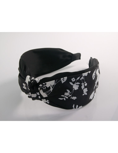 OPASKA do Włosów CZARNY BIAŁE KWIATKI WĘZEŁ /...