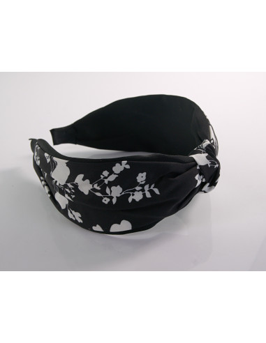OPASKA do Włosów CZARNY BIAŁE KWIATKI WĘZEŁ /...