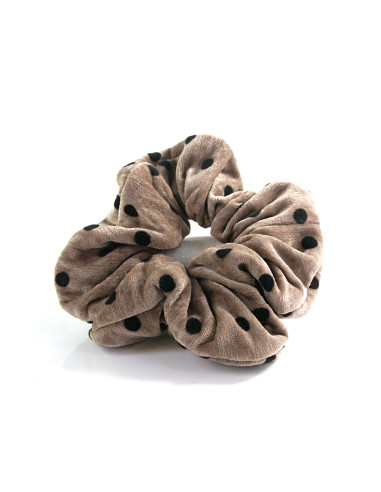 Gumka do włosów Scrunchie aksamitna w KROPKI LOLITA AKCESORIA ZIMNY BEŻ