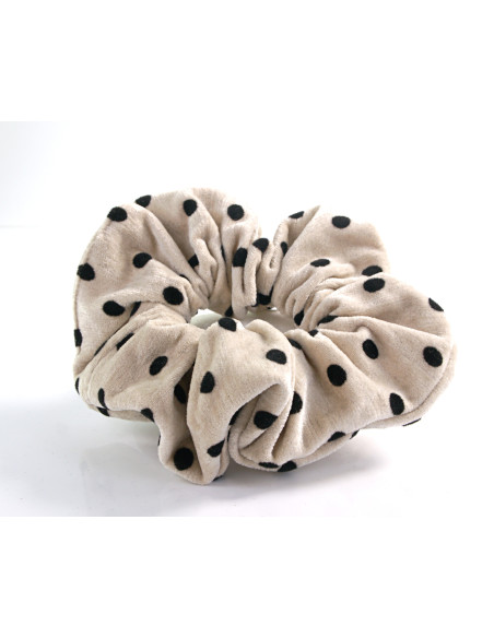 Gumka do włosów Scrunchie aksamitna w KROPKI LOLITA AKCESORIA BIAŁY ECRU