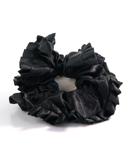 Gumka do włosów Scrunchie WIECZOROWA SATYNA  LOLITA AKCESORIA CZARNY  18 cm