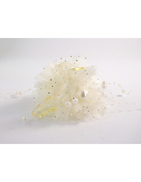 Klamra do Włosów WIECZOROWA BIAŁY ECRU KWIAT MOCCA KWIATEK Lolita Akcesoria