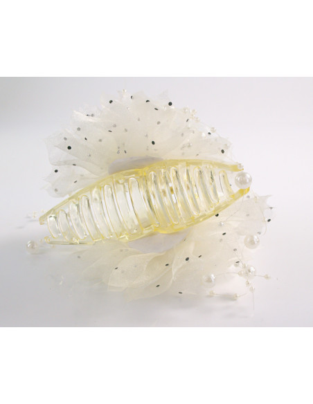 Klamra do Włosów WIECZOROWA BIAŁY ECRU KWIAT MOCCA KWIATEK Lolita Akcesoria