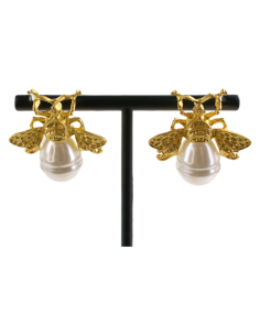 Kolczyki  ZŁOTE MUCHY ZŁOTY OWAD z PERŁĄ AKCESORIA...