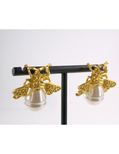 Kolczyki  ZŁOTE MUCHY ZŁOTY OWAD z PERŁĄ AKCESORIA... 2