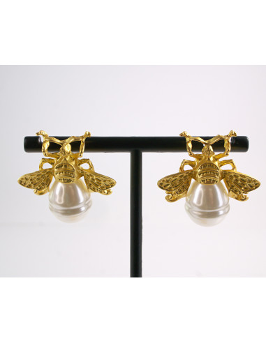 Kolczyki  ZŁOTE MUCHY ZŁOTY OWAD z PERŁĄ...