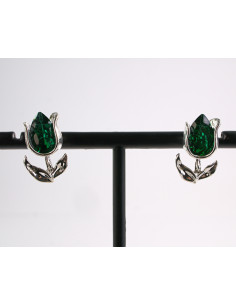 Kolczyki TULIPANY ZIELONE  KWIATKI  AKCESORIA srebrny... 2