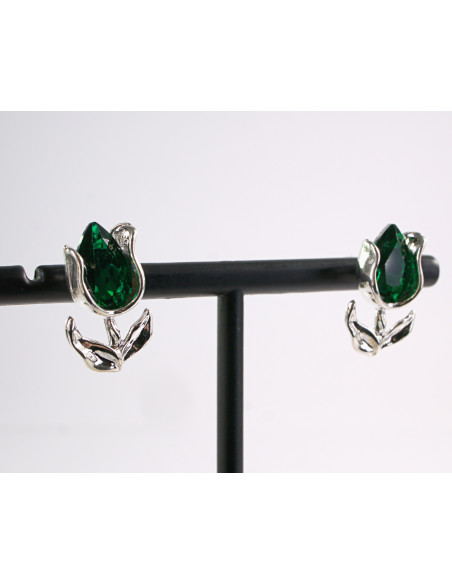 Kolczyki TULIPANY ZIELONE  KWIATKI  AKCESORIA srebrny sztyft 925