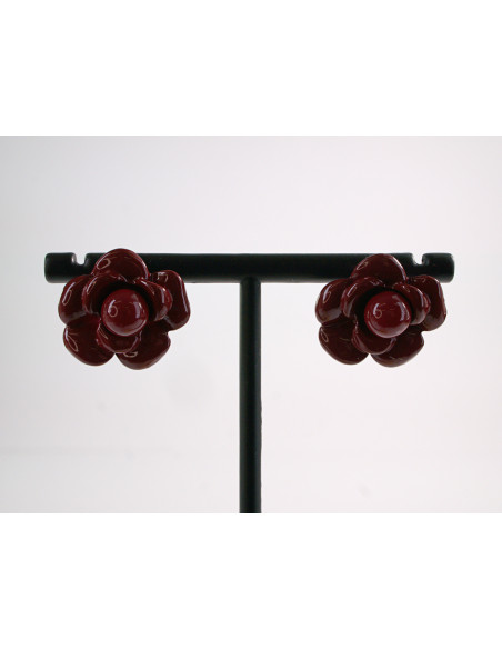 Kolczyki BORDOWE KWIATKI  KWIATY LOLITA AKCESORIA srebrny sztyft 925