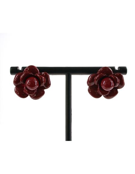 Kolczyki BORDOWE KWIATKI  KWIATY LOLITA AKCESORIA srebrny sztyft 925