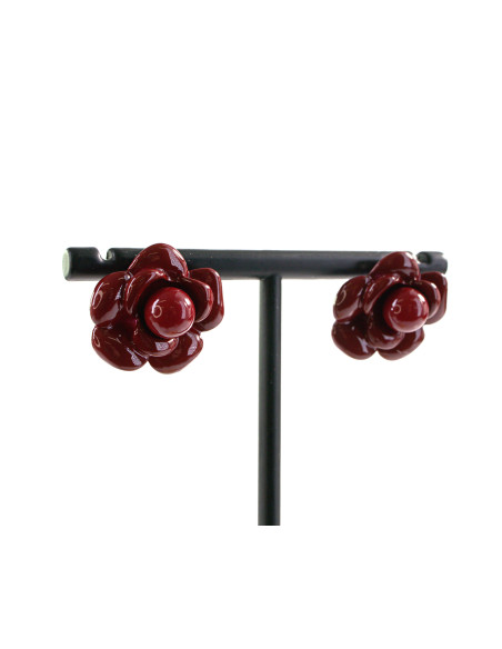 Kolczyki BORDOWE KWIATKI  KWIATY LOLITA AKCESORIA srebrny sztyft 925