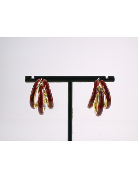 Kolczyki BORDOWE POTRÓJNE KOŁA  LOLITA AKCESORIA srebrny sztyft 925