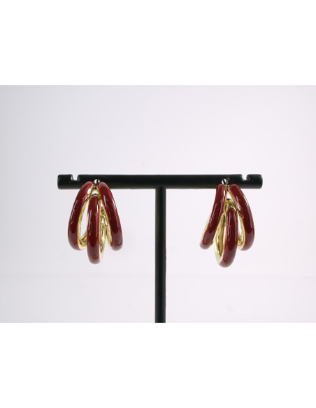 Kolczyki BORDOWE POTRÓJNE KOŁA  LOLITA AKCESORIA srebrny sztyft 925