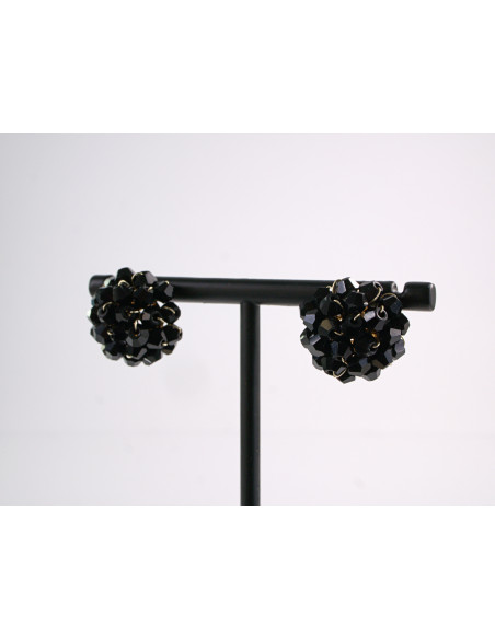 Kolczyki PLECIONE  KORALIKI CZARNY LOLITA AKCESORIA srebrny sztyft 925