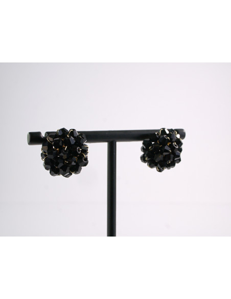 Kolczyki PLECIONE  KORALIKI CZARNY LOLITA AKCESORIA srebrny sztyft 925