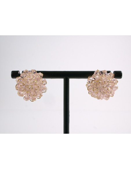 Kolczyki RÓŻOWE PLECIONE  KORALIKI LOLITA AKCESORIA srebrny sztyft 925