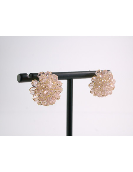 Kolczyki RÓŻOWE PLECIONE  KORALIKI LOLITA AKCESORIA srebrny sztyft 925