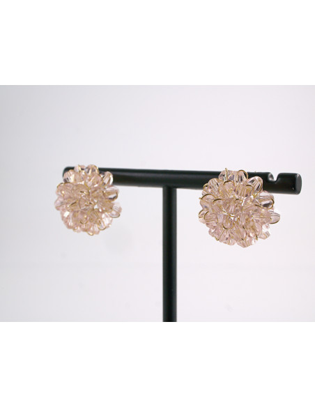 Kolczyki RÓŻOWE PLECIONE  KORALIKI LOLITA AKCESORIA srebrny sztyft 925