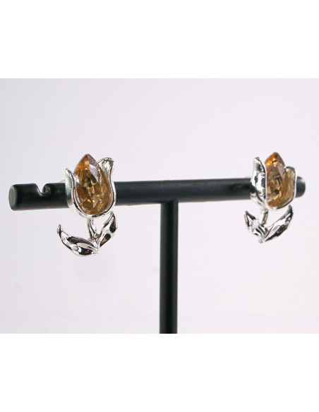 Kolczyki TULIPANY MIODOWE  KWIATKI  AKCESORIA srebrny sztyft 925