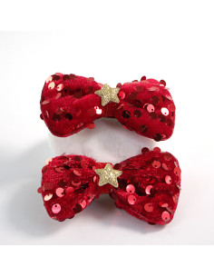 SPINKI BOŻE NARODZENIE CZERWONE KOKARDKI CEKINY Lolita...