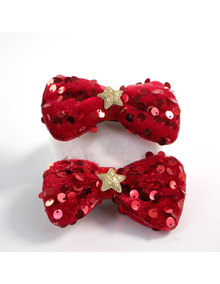 SPINKI BOŻE NARODZENIE CZERWONE KOKARDKI CEKINY Lolita Akcesoria 2 SZTUKI