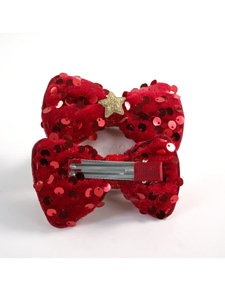 SPINKI BOŻE NARODZENIE CZERWONE KOKARDKI CEKINY Lolita Akcesoria 2 SZTUKI