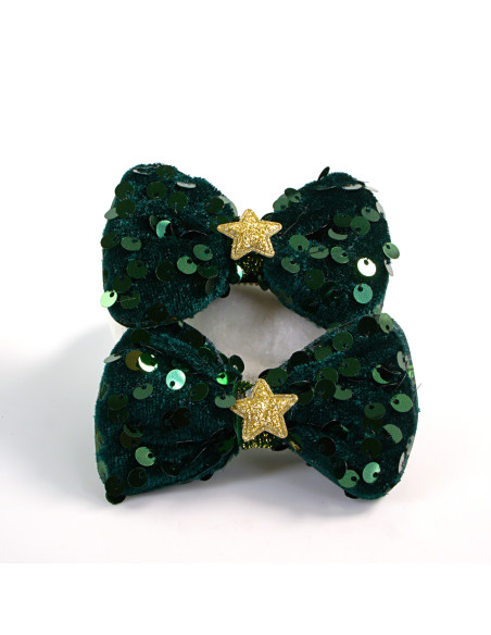SPINKI BOŻE NARODZENIE ZIELONY  KOKARDKI CEKINY Lolita Akcesoria 2 SZTUKI