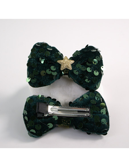 SPINKI BOŻE NARODZENIE ZIELONY  KOKARDKI CEKINY Lolita Akcesoria 2 SZTUKI