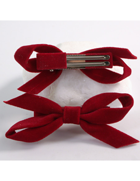 SPINKI BOŻE NARODZENIE CZERWONE AKSAMITNE KOKARDKI Lolita Akcesoria 2 SZT.