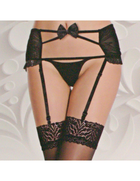 Pończochy z pasem CZARNE ELEGANCKIE KOKARDA ONE SIZE Lolita Accessories