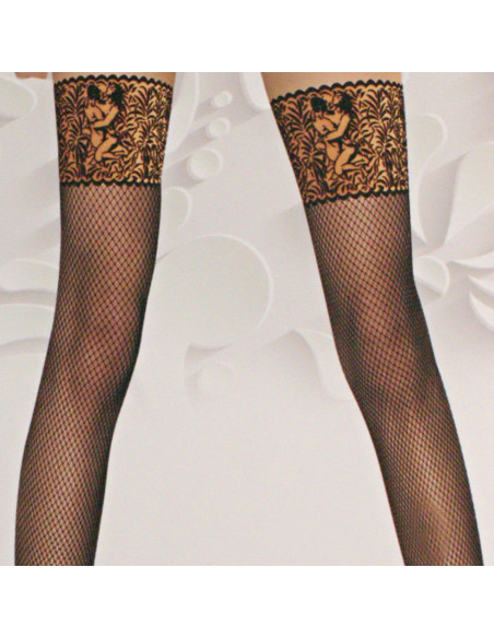 Pończochy samonośne CZARNE KABARETKI WZORY ONE SIZE Lolita Accessories