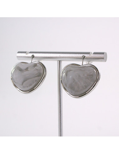 Kolczyki SREBRNE  AKRYLOWE SERCE  STAL...