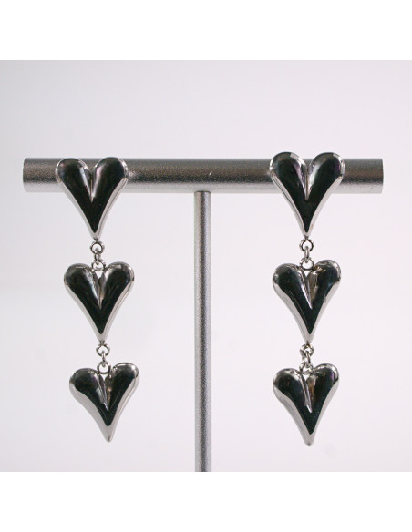 Kolczyki SREBRNE  POTRÓJNE SERCE  STAL CHIRURGICZNA  LOLITA AKCESORIA