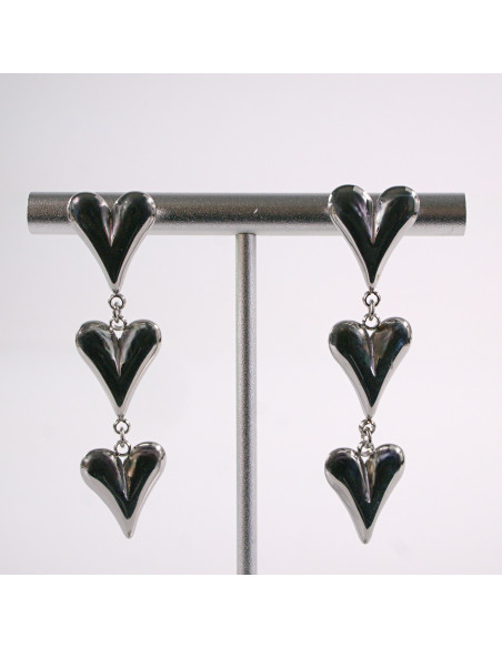 Kolczyki SREBRNE  POTRÓJNE SERCE  STAL CHIRURGICZNA  LOLITA AKCESORIA