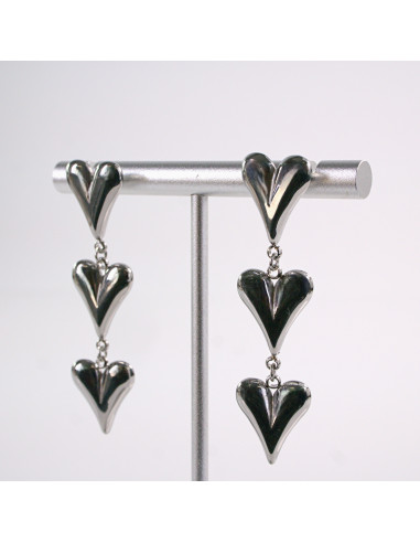 Kolczyki SREBRNE  POTRÓJNE SERCE  STAL...