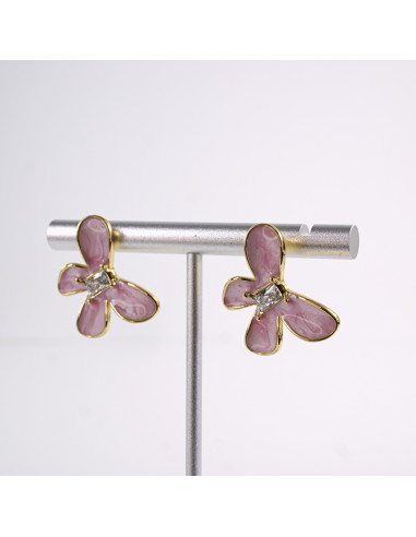 Kolczyki MOTYLE MOTYLKI RÓŻOWY  STAL...