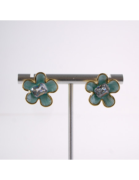 Kolczyki KWIATKI KWIATY TURKUSOWY   STAL CHIRURGICZNA  LOLITA AKCESORIA