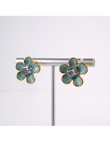 Kolczyki KWIATKI KWIATY TURKUSOWY   STAL...