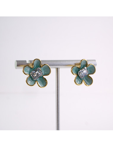 Kolczyki KWIATKI KWIATY TURKUSOWY   STAL...
