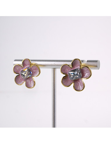 Kolczyki KWIATKI KWIATY RÓŻOWY   STAL...