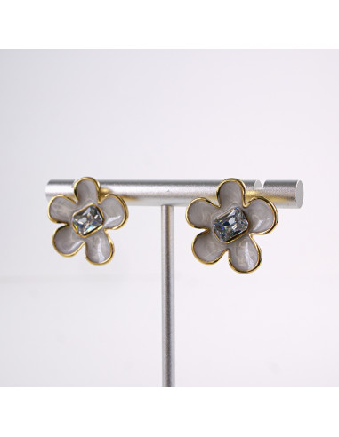 Kolczyki KWIATKI KWIATY  ecru   STAL...