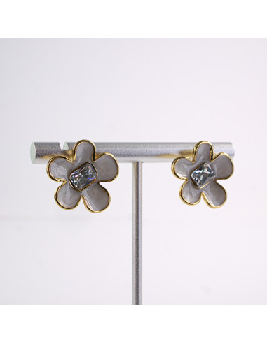 Kolczyki KWIATKI KWIATY  ecru   STAL...