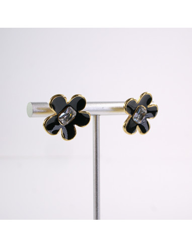 Kolczyk KWIATKI KWIATY  CZARNY  STAL...