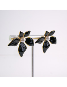 Kolczyki KWIATEK KWIAT Z PERŁĄ CZARNY  STAL CHIRURGICZNA... 2