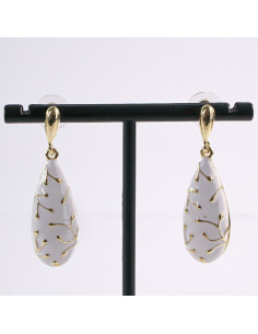 Kolczyki BIAŁE WISZĄCE KROPLE ZŁOTY LOLITA AKCESORIA...